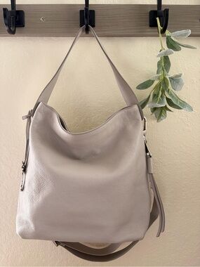 Fossil Hobo Crossbody Bag Light Grey Taupe Leather Convertible Crossbody